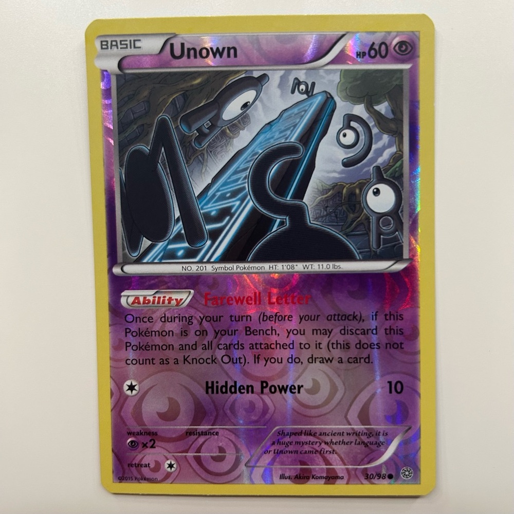 2015 Unown 30/98 Common Reverse Holo Ancient Origins Pokemon Card